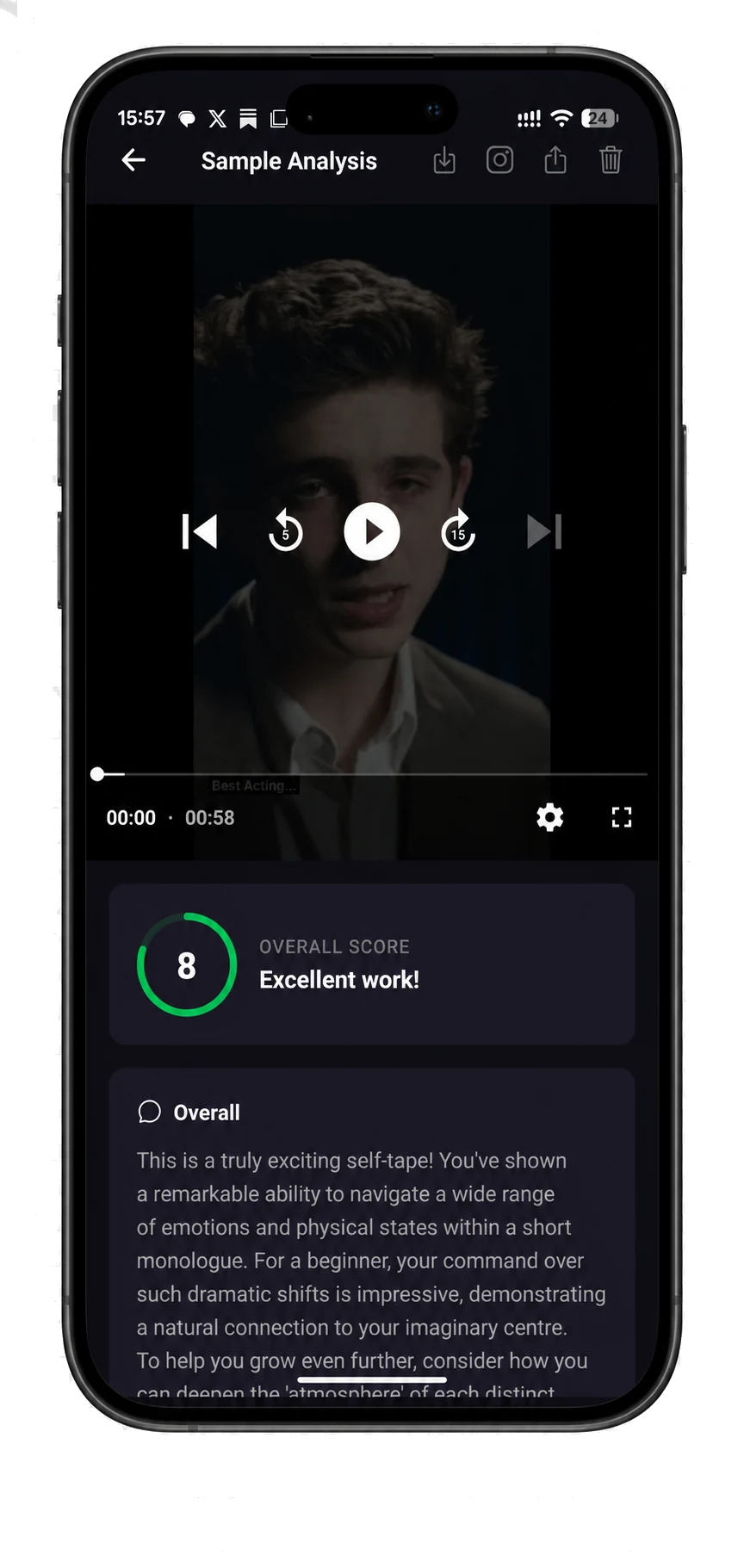 DuetMe — Sample Analysis with overall score and feedback
